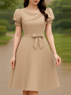 ZANZEA Beige Elegant Puff Sleeve Party Dress