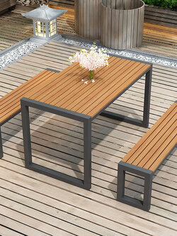 Restaurant Dining Aluminium Backyard Courtyard Bench Garden Patio Furniture Set Outdoor Table And Chair Set