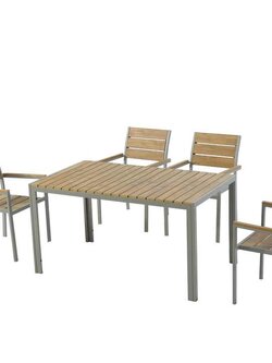 Outdoor rectangle Cast Aluminum Frame Plastic wood bars Camping Picnic Table and Chairs