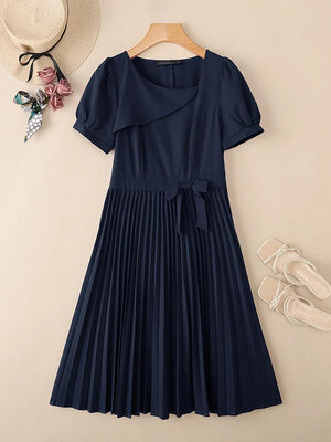 ZANZEA Dark Blue Elegant Puff Sleeve Party Dress