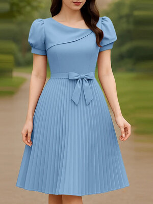 ZANZEA Blue Elegant Puff Sleeve Party Dress