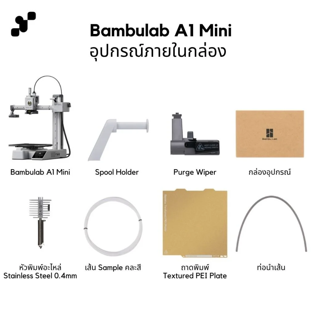 Bambulab A1 Mini เครื่องพิมพ์สามมิติ (3D Printer) | แถมฟรี + FDM Starter Kit E เครื่องประกันไทย Bambulab A1 Mini เครื่องพิมพ์สามมิติ (3D Printer) | แถมฟรี + FDM Starter Kit E เครื่องประกันไทย