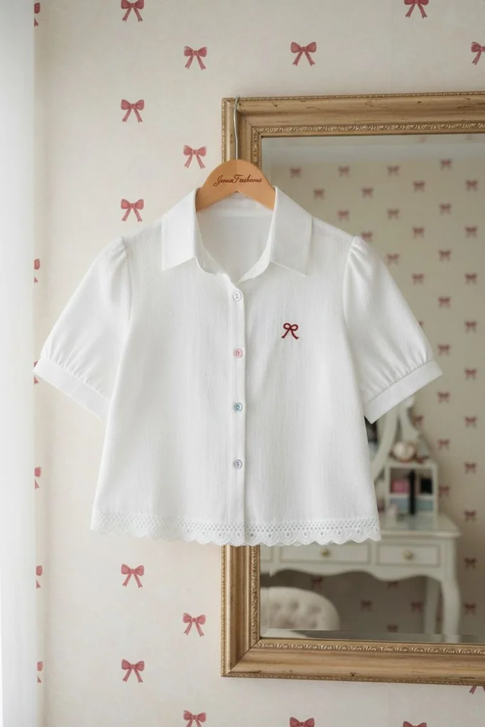 เสื้อเชิ้ตผู้หญิงแขนสั้น สีขาว ปักโบว์สีแดง รหัส WS2002 น่ารักทุกมุมมอง มี 2 ไซส์ เสื้อเชิ้ตผู้หญิงแขนสั้น สีขาว ปักโบว์สีแดง รหัส WS2002 น่ารักทุกมุมมอง มี 2 ไซส์