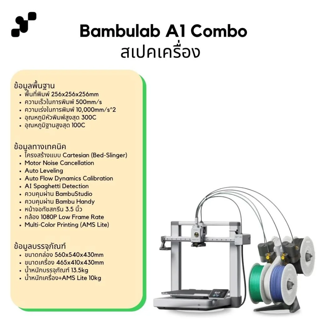 Bambulab A1 Combo เครื่องพิมพ์สามมิติ (3D Printer) | แถมฟรี + FDM Starter Kit E เครื่องประกันไทย