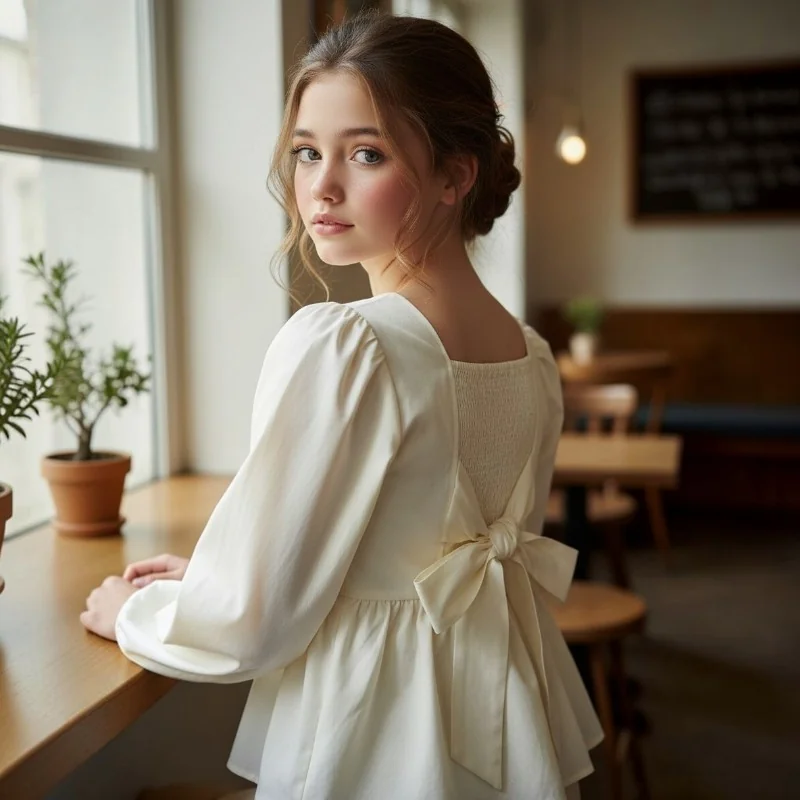 Ruffled Bowback Blouse : สีเหลืองอ่อน - Primrose ลุคหวานละมุน Ruffled Bowback Blouse : สีเหลืองอ่อน - Primrose ลุคหวานละมุน