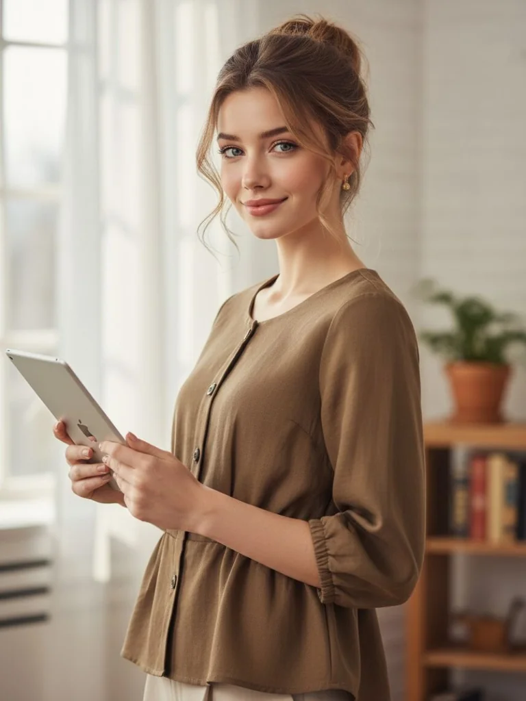 Caramel Smart เสื้อเบลาส์สีน้ำตาล แขนสามส่วน รูดเอวทรงสวย มินิมอลใส่ทำงาน