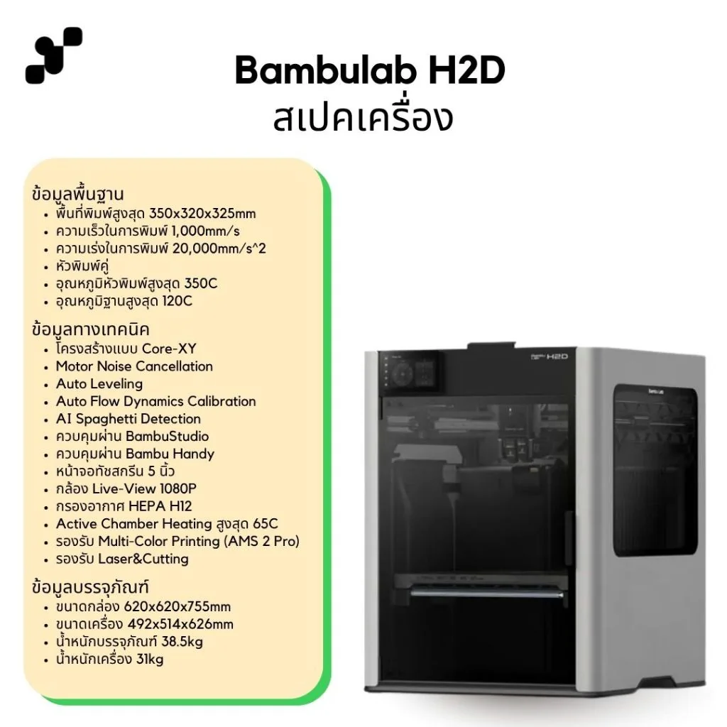 Bambulab H2D เครื่องพิมพ์สามมิติ (3D Printer) | Global Version เครื่องประกันไทย