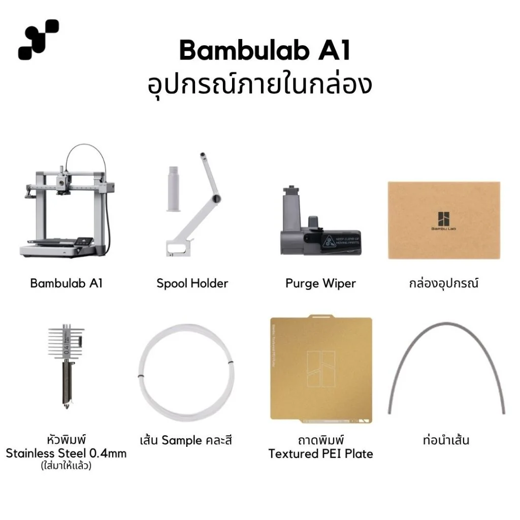 Bambulab A1 เครื่องพิมพ์สามมิติ (3D Printer) | แถมฟรี + FDM Starter Kit E เครื่องประกันไทย Bambulab A1 เครื่องพิมพ์สามมิติ (3D Printer) | แถมฟรี + FDM Starter Kit E เครื่องประกันไทย