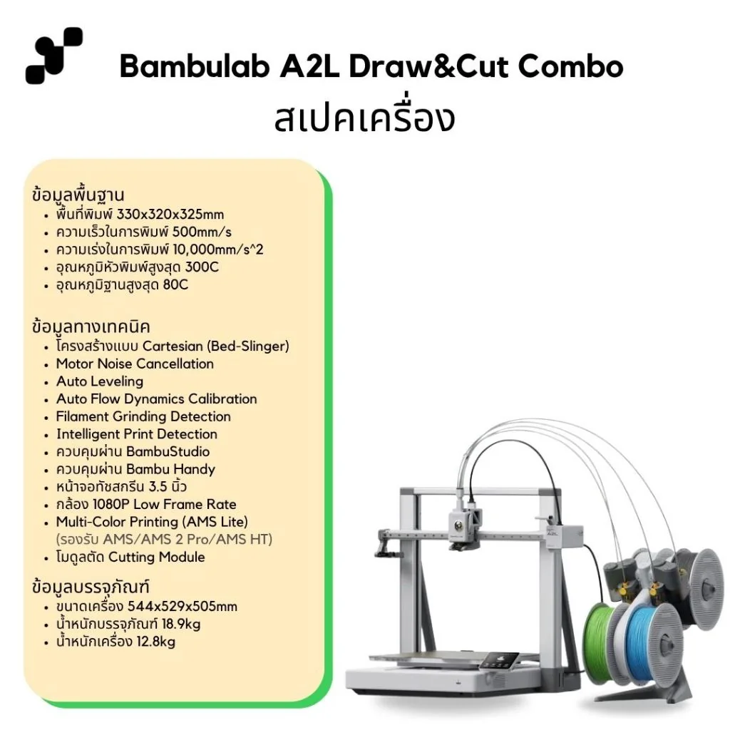 Bambulab A2L Draw&Cut Combo เครื่องพิมพ์สามมิติ (3D Printer) ฐานใหญ่ขึ้น มีหัววาดและหัวตัด | เครื่อง Global ประกันไทย Bambulab A2L Draw&Cut Combo เครื่องพิมพ์สามมิติ (3D Printer) ฐานใหญ่ขึ้น มีหัววาดและหัวตัด | เครื่อง Global ประกันไทย