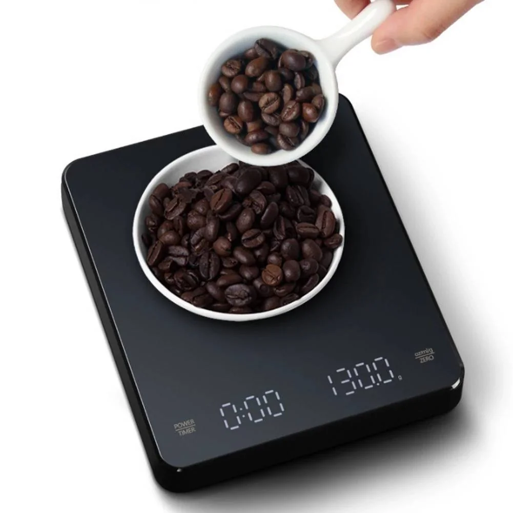 เครื่องชั่งกาแฟดิจิตอล ใช้แบตเตอรี่ ชาร์จ USB 3 กก. 0.1 กรัม พร้อมตัวจับเวลา เครื่องชั่งกาแฟดิจิตอล ใช้แบตเตอรี่ ชาร์จ USB 3 กก. 0.1 กรัม พร้อมตัวจับเวลา
