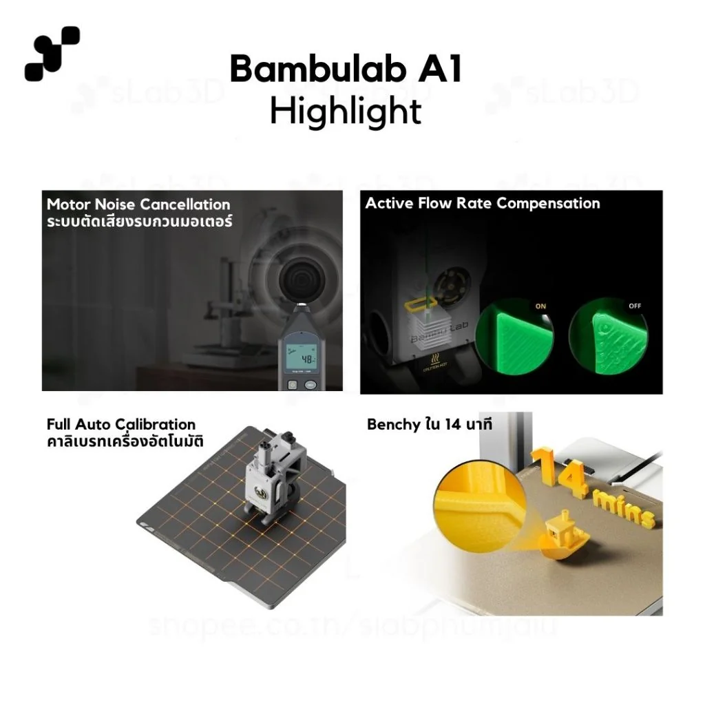 Bambulab A1 เครื่องพิมพ์สามมิติ (3D Printer) | แถมฟรี + FDM Starter Kit E เครื่องประกันไทย Bambulab A1 เครื่องพิมพ์สามมิติ (3D Printer) | แถมฟรี + FDM Starter Kit E เครื่องประกันไทย