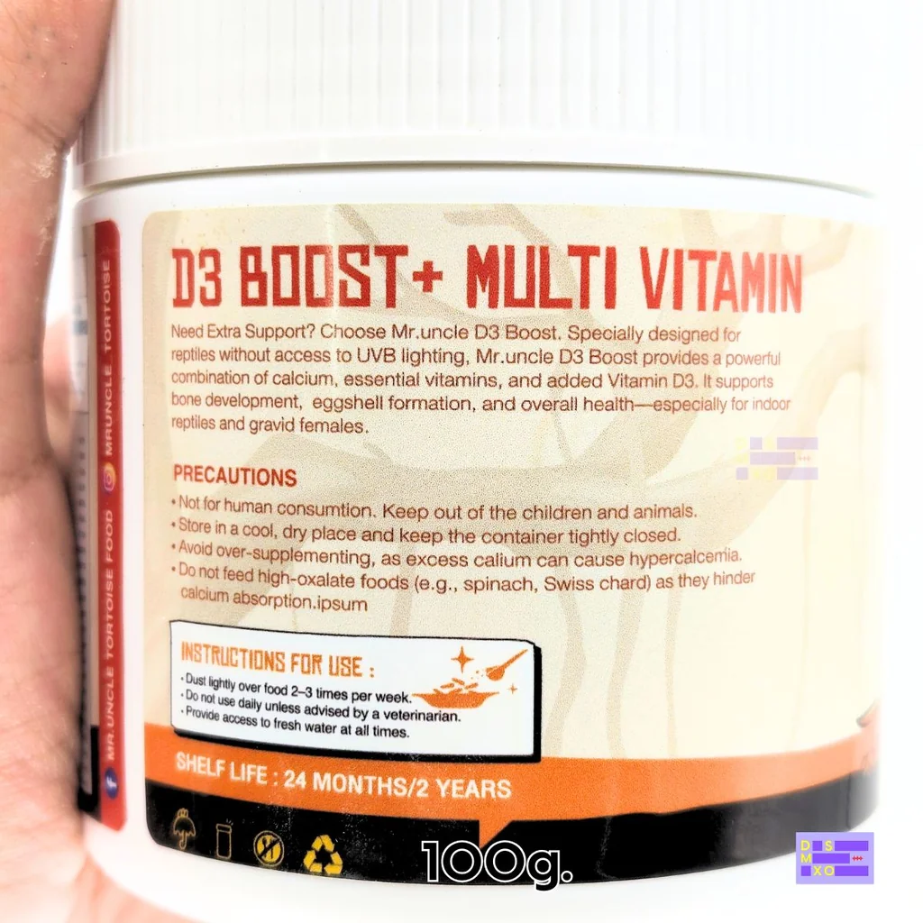 MR. UNCLE D3 Boost + Multivitamin 100 g. วิตามิน D3 + วิตามินรวมผง สำหรับสัตว์เลื้อยคลาน MR. UNCLE D3 Boost + Multivitamin 100 g. วิตามิน D3 + วิตามินรวมผง สำหรับสัตว์เลื้อยคลาน