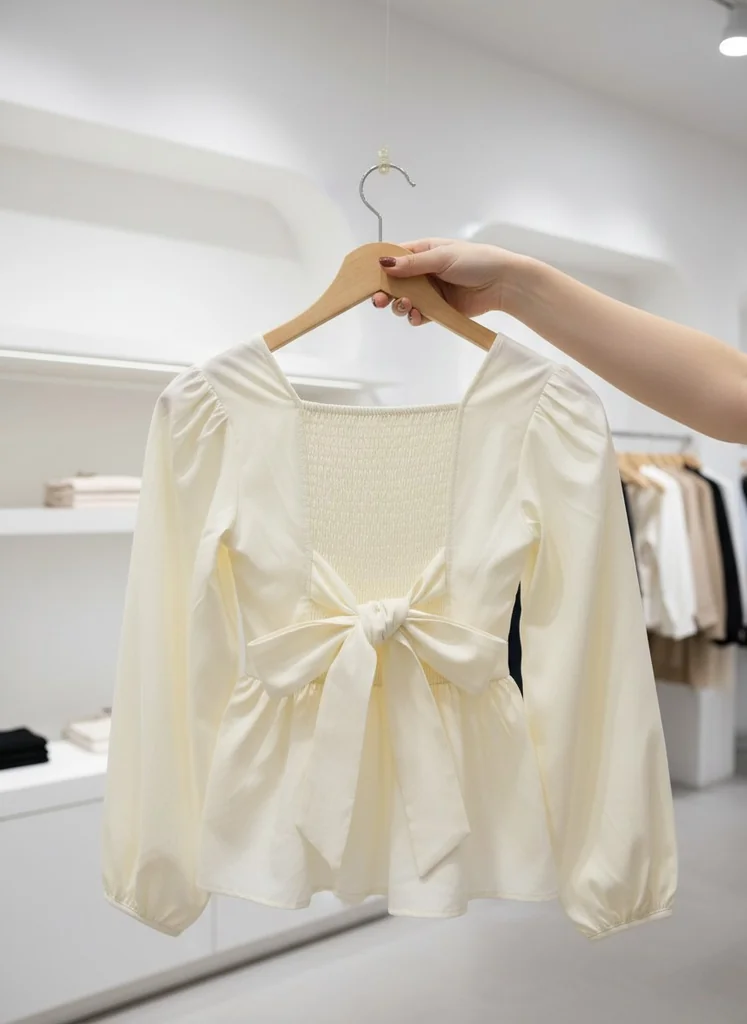 Ruffled Bowback Blouse : สีเหลืองอ่อน - Primrose ลุคหวานละมุน Ruffled Bowback Blouse : สีเหลืองอ่อน - Primrose ลุคหวานละมุน