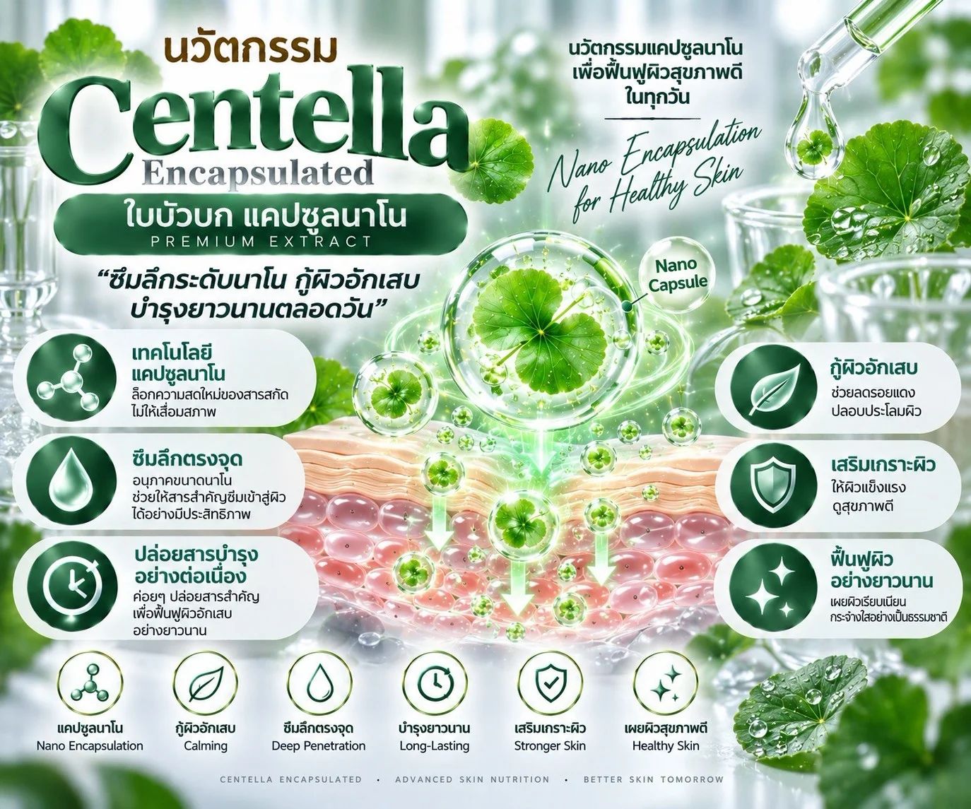 นวัตกรรม Centella Encapsulated ใบบัวบกแคปซูลนาโน ซึมลึกระดับนาโน กู้ผิวอักเสบ