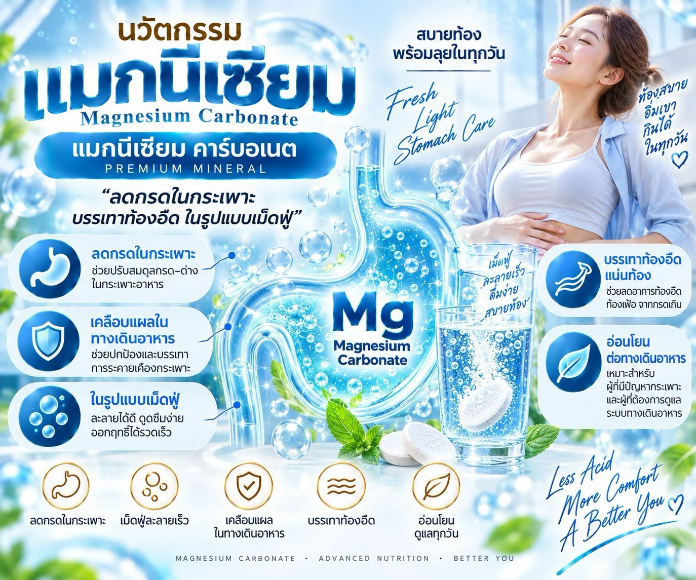 นวัตกรรมแมกนีเซียม คาร์บอเนต ลดกรดในกระเพาะ บรรเทาท้องอืด