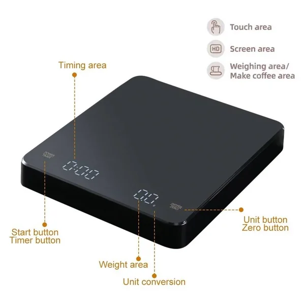เครื่องชั่งกาแฟดิจิตอล ใช้แบตเตอรี่ ชาร์จ USB 3 กก. 0.1 กรัม พร้อมตัวจับเวลา image 2 เครื่องชั่งกาแฟดิจิตอล ใช้แบตเตอรี่ ชาร์จ USB 3 กก. 0.1 กรัม พร้อมตัวจับเวลา image 2