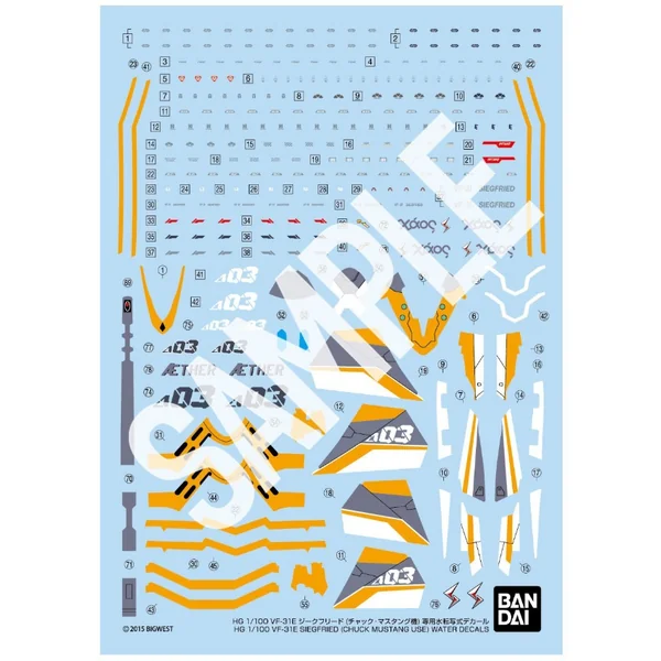 Bandai HG 1/100 VF-31E Siegfried (Chuck Mustang) Water Decals 4573102725479 (Decal) image 1