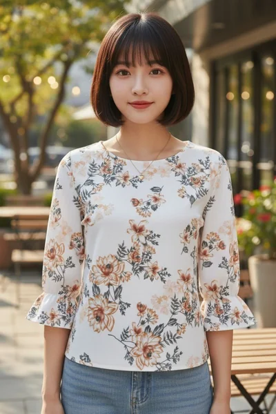 "Petal Affair" เสื้อเบลาส์ผู้หญิงสีขาว แขนบานลายดอกไม้ image 5
