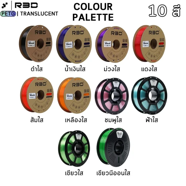R3D PETG Filament เส้นพลาสติกสำหรับเครื่องพิมพ์ 3 มิติ สีโปร่งใส ขนาด 1.75mm (1kg) image 6
