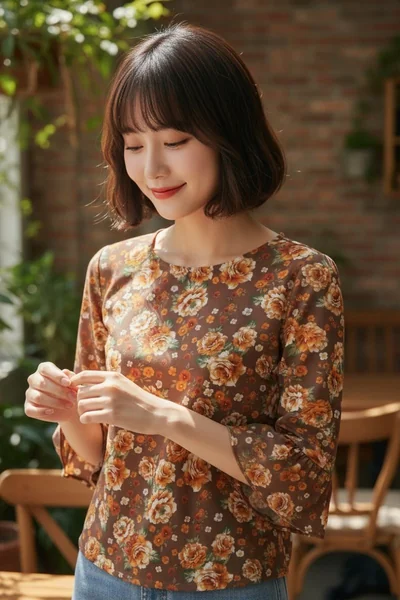 "บราวน์บลูม" เสื้อเบลาส์ผู้หญิงสีน้ำตาล แขนบาน ลายดอกไม้ image 5 "บราวน์บลูม" เสื้อเบลาส์ผู้หญิงสีน้ำตาล แขนบาน ลายดอกไม้ image 5
