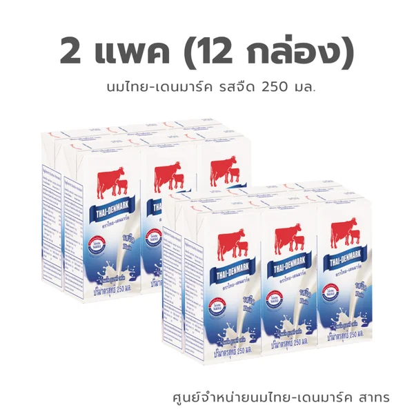 นมไทยเดนมาร์ค UHT (แพคคู่ 12 กล่อง) ขนาด 250 มล // Thai-Denmark 250 ml ( 2 Packs, 12 Boxes) นมไทยเดนมาร์ค UHT (แพคคู่ 12 กล่อง) ขนาด 250 มล // Thai-Denmark 250 ml ( 2 Packs, 12 Boxes)