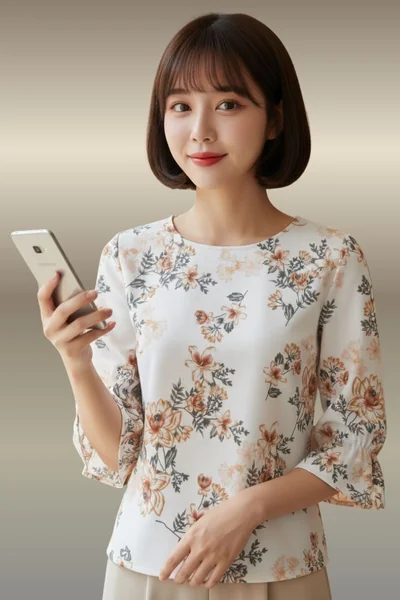 "Petal Affair" เสื้อเบลาส์ผู้หญิงสีขาว แขนบานลายดอกไม้ image 1