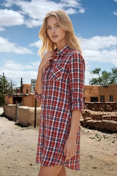 Plaid Long Shirt : สีแดง - Apple Cowgirls ไอเท็มยอดฮิต image 2