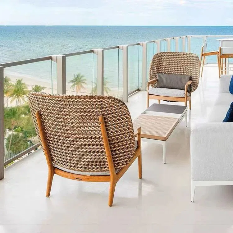 Luxury Garden outdoor furniture Teak Wood Wicker Sofa Set Hotel Low Back Two Seat Sofa