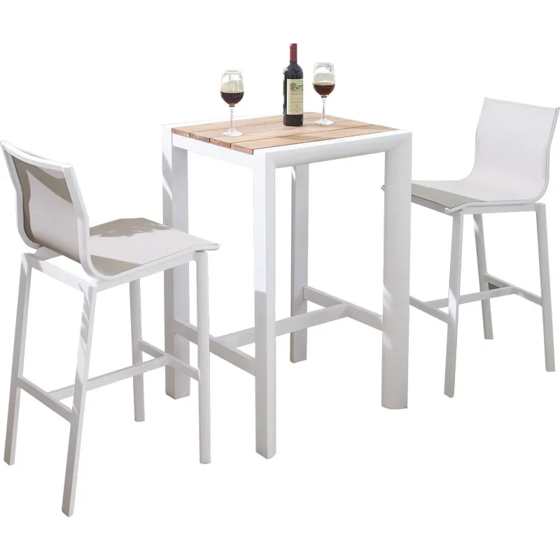 Outdoor table and chair combination modern courtyard balcony indoor living room golden teak aluminum wood bar table and chair