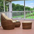 Rattan Outdoor Sofa Set with Glass Top Coffee Table and Cushions Patio furniture sofa set