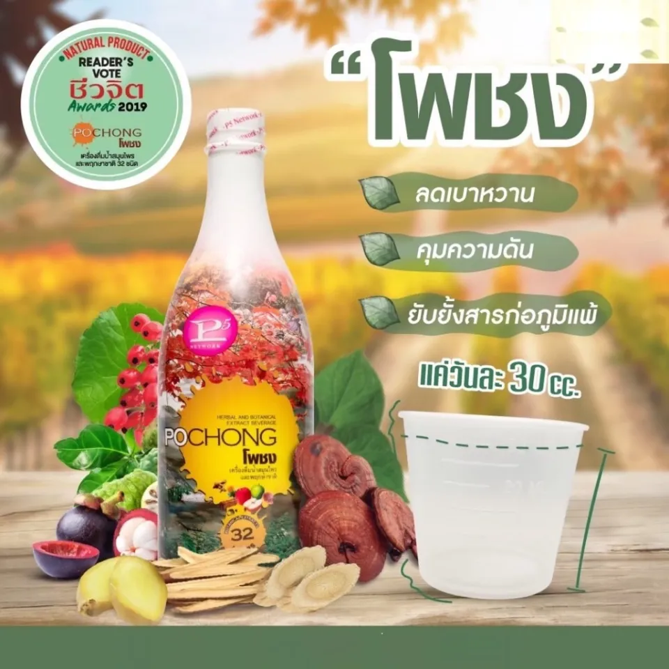 น้ำสมุนไพรโพชง พลัส Pochong Plus 3 ขวดใหญ่ ขนาด 980 มล. จัดส่งฟรี เก็บปลายทาง